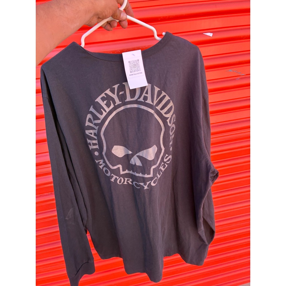 Harley-Davidson Mens 3XL Willie G Skull Henley Long Sleeve Shirt Black Biker Tee
